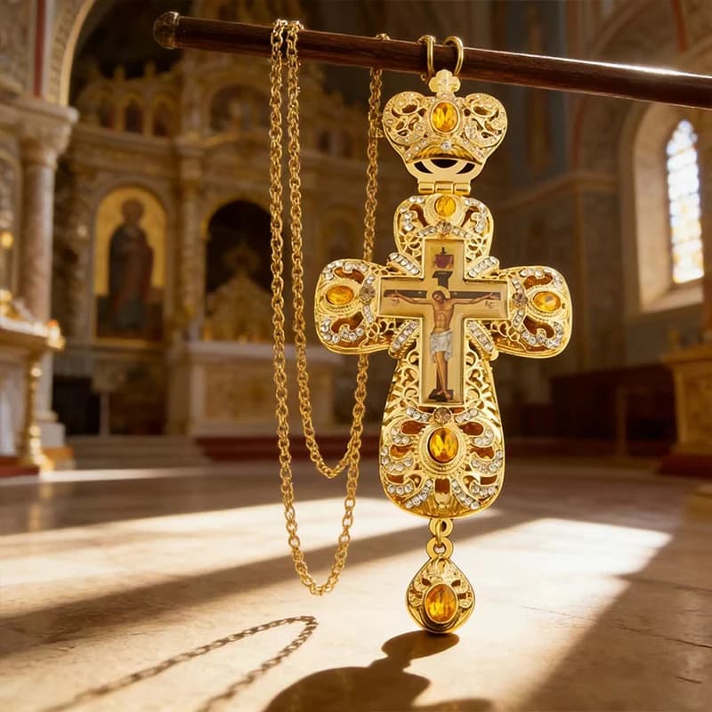 Collier pendentif croix orthodoxe classique INRI, bijou crucifix Jésus doré pour la prière en église, décoration spirituelle, collection