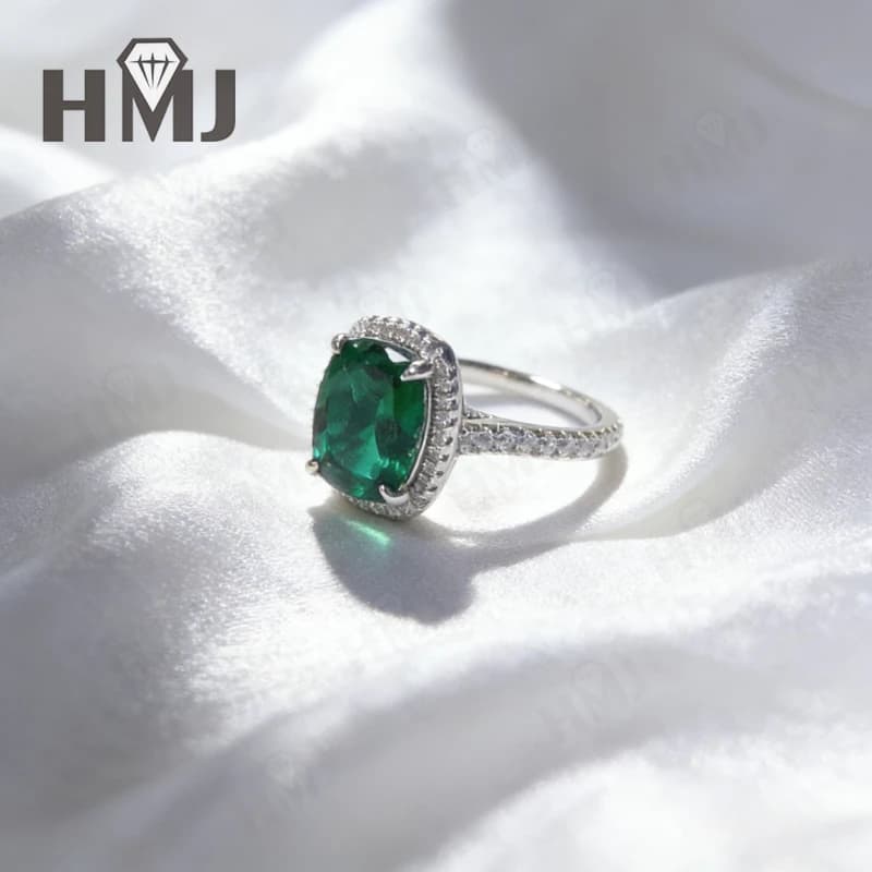 Bagues en émeraude/saphir/rubis de Colombie cultivées en laboratoire, en argent sterling 925, taille coussin allongée, bijoux fins, cadeau pour femme, anniversaire