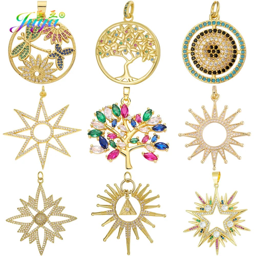 Juya-Véritables breloques en or plaqué 18 carats, bijoux de mode bricolage, motif étoile du mauvais œil grec, arbre de vie, coloré, contre-indiqué