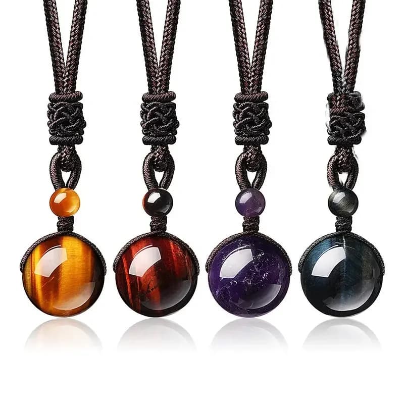 16 Mm noir obsidienne yeux de tigre améthyste pierre femmes hommes colliers avec cordons de corde tressés réglables pendentif en cristal naturel Ne