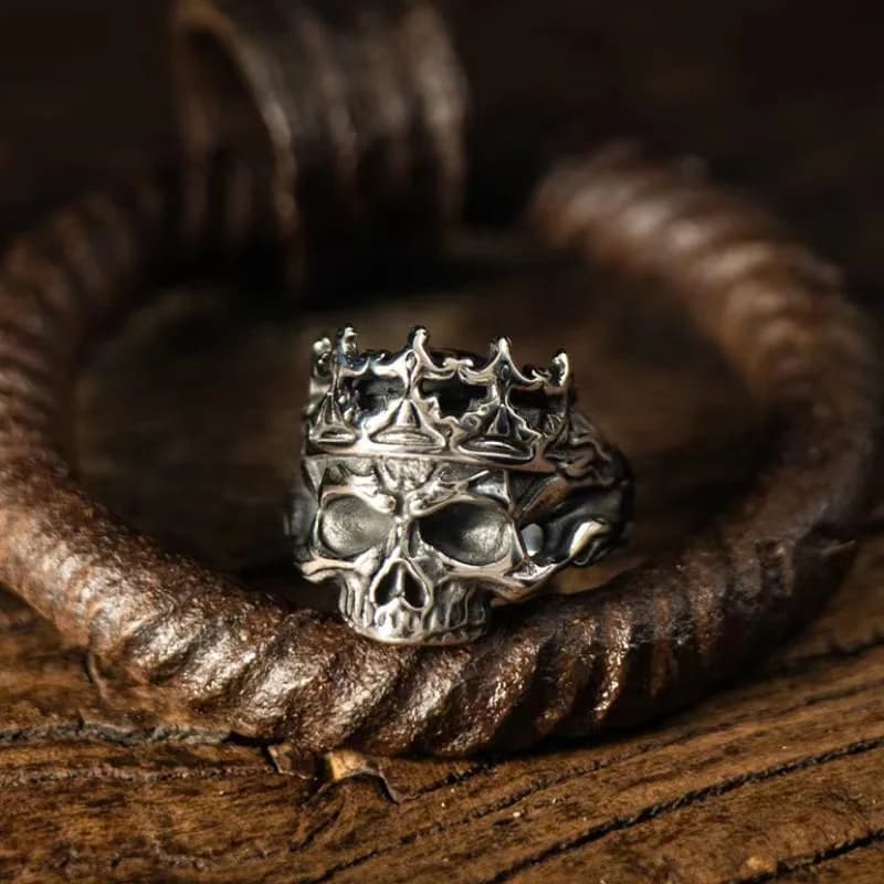 Bague rétro couronne crâne pour hommes, couleur argent, Punk gothique Rock hip hop, anneau ouvert, bijoux de styliste faits à la main, accessoires de motard, cadeau