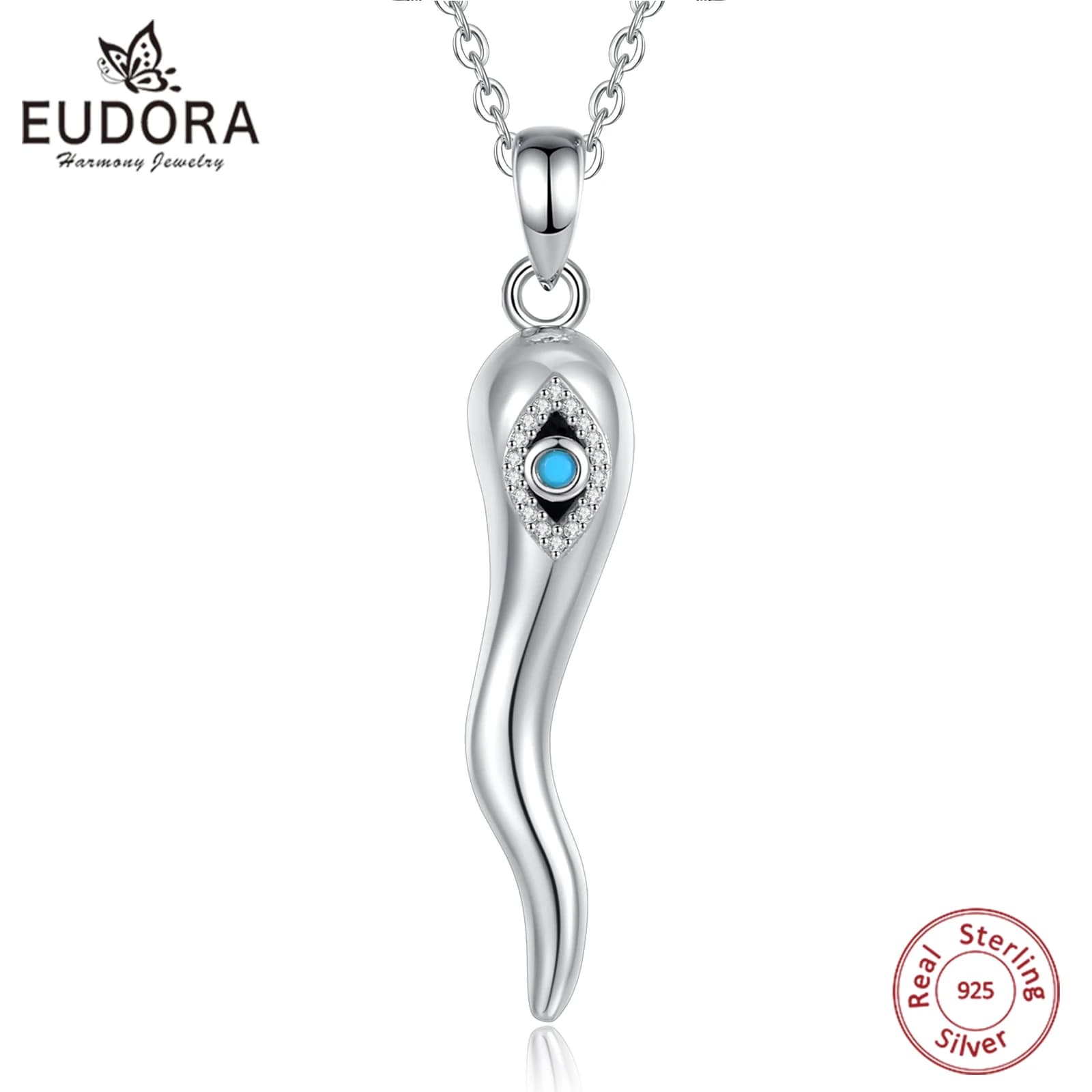 Eudora-Collier Corne Italienne en Argent Sterling 925 pour Homme et Femme