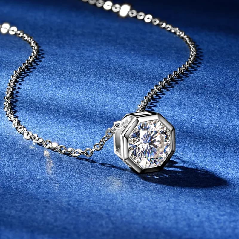 Classique 1ct 2ct D Moissanite Solitaire pendentif collier 925 argent Polygo chaîne réglable pour les femmes avec certificat bijoux