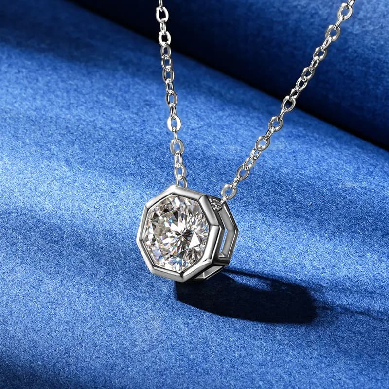Classique 1ct 2ct D Moissanite Solitaire pendentif collier 925 argent Polygo chaîne réglable pour les femmes avec certificat bijoux