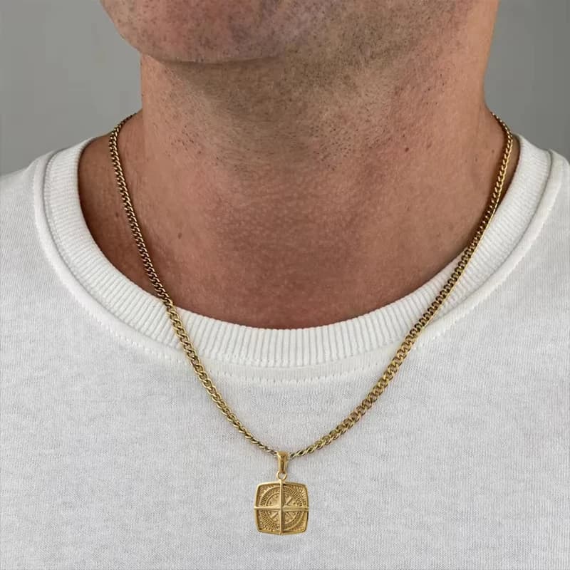 Collier pendentif boussole nautique - Pendentif boussole rétro punk imperméable |   Cadeau de bijoux en acier inoxydable plaqué or 18 carats