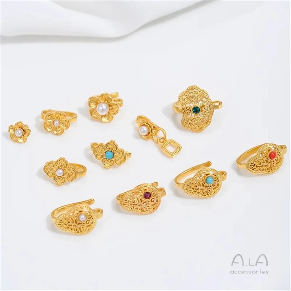 Accessoires vietnamiens en or sable incrusté de perles, perles de fleurs, patte de gourde Ruyi, Bracelet, boucle de fermeture de bijoux