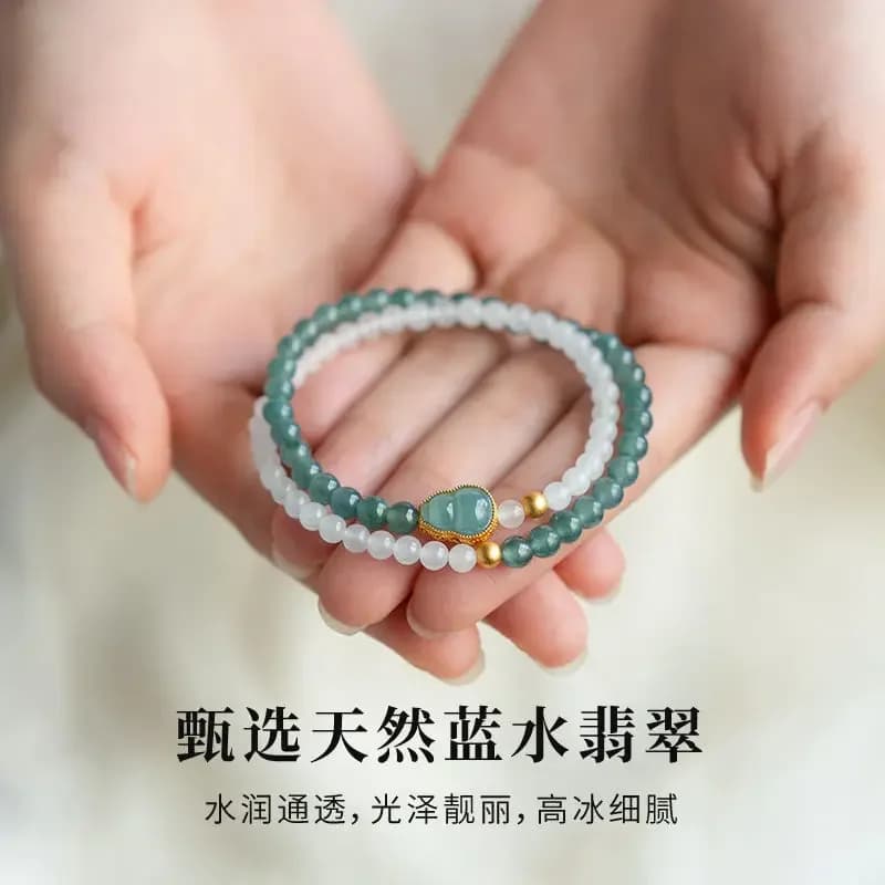 Bracelet en Jade véritable avec Jade Hetian incrusté, bijoux gourde, eau bleue naturelle, glace, perles rondes empilées exquises, ficelle à main
