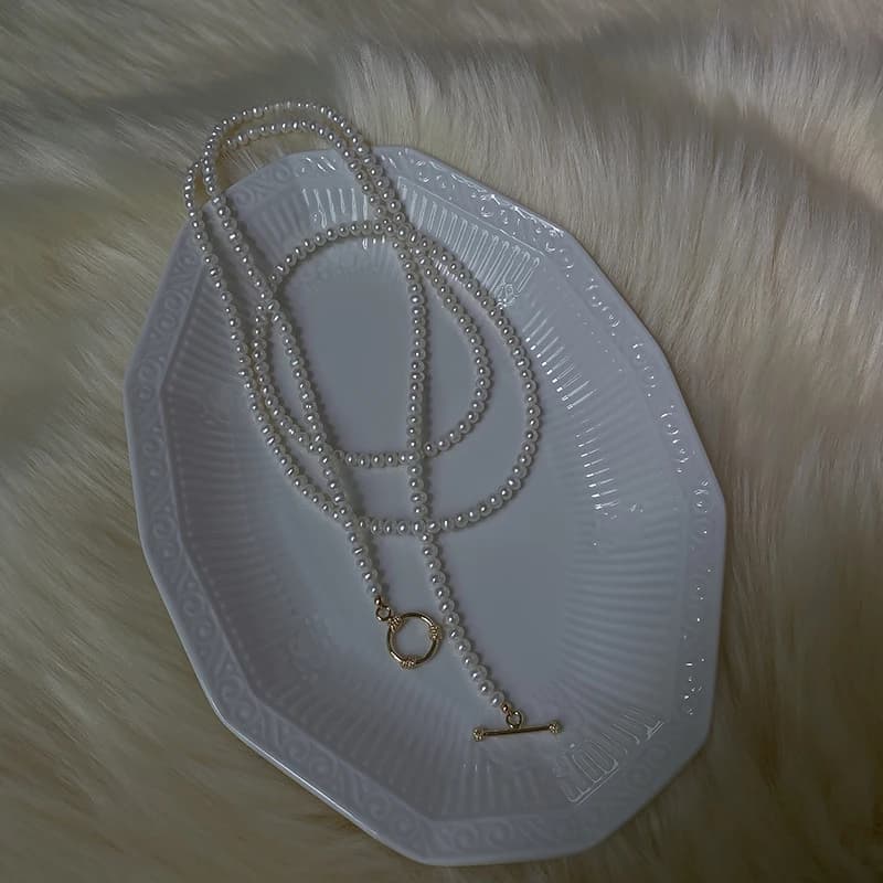 Collier long en petites perles véritables pour femmes, collier en perles d'eau douce, collier en perles naturelles pour mariage