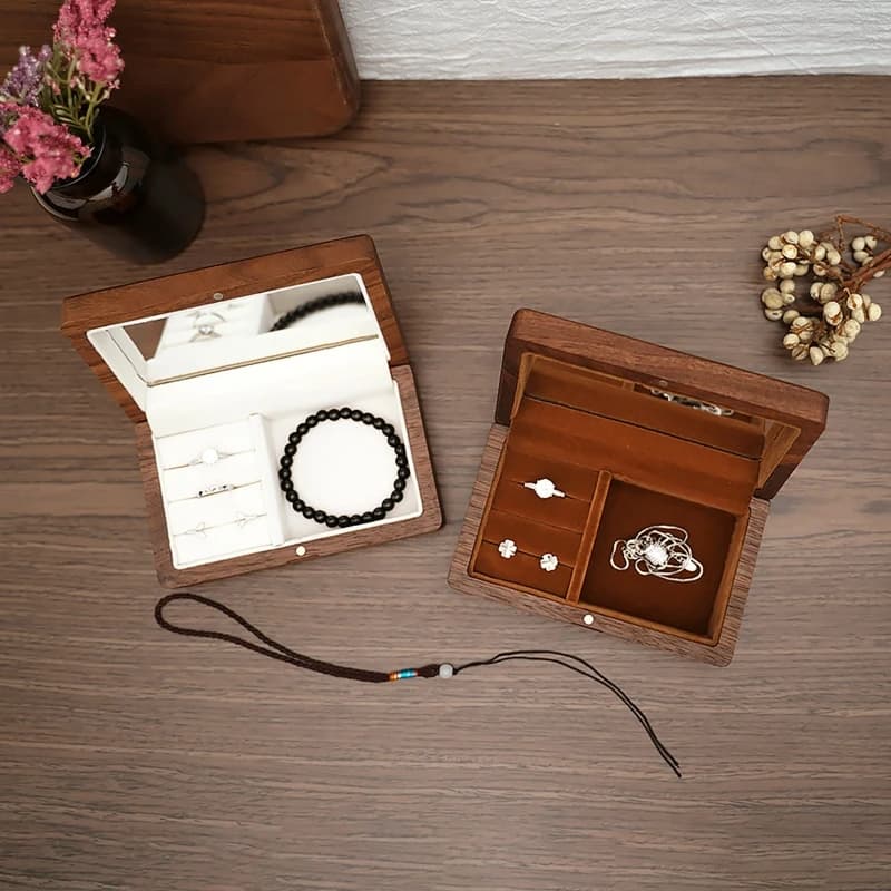 Boîte à bijoux pour femmes et hommes, étui de rangement pour bijoux, petit récipient en bois, support pour collier, boucle d'oreille, promp el