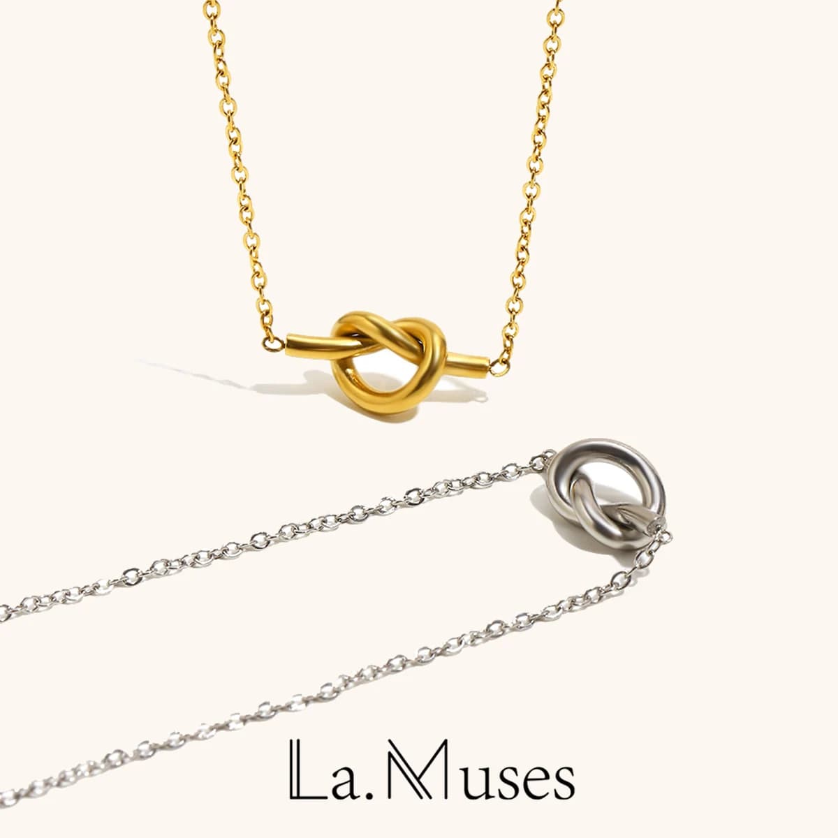 La. Muses – pendentif nœud en métal Simple pour femmes, collier en acier inoxydable plaqué or PVD, accessoires de bijoux à la mode
