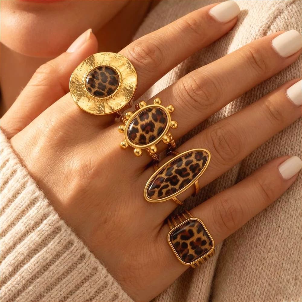 Mariasz – bagues minimalistes vintage en acier inoxydable à imprimé léopard, couleur or, style rétro, bijoux étanches, accessoires