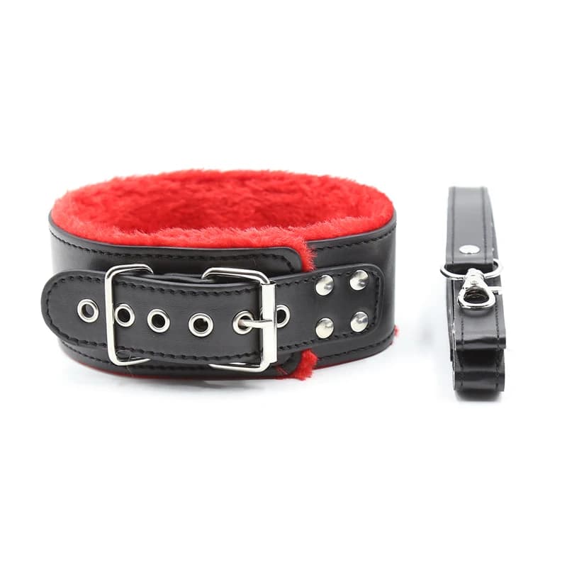 Collier Bdsm en cuir et laisse en peluche