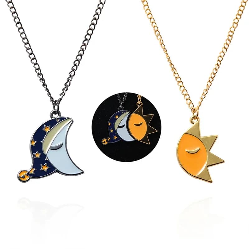 FNAF Costume cadeau soleil et lune collier d'amitié émail Fnaf bijoux-pour hommes femmes et Fans enfants filles garçons