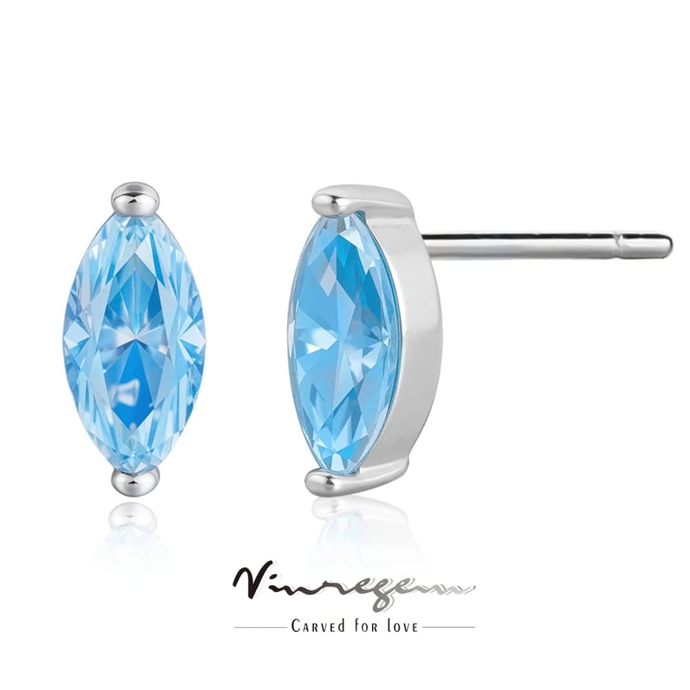 Vinregem 4*8 MM 0.5CT Marquise coupe aigue-marine pierres précieuses simples boucles d'oreilles 100% 925 en argent Sterling bijoux fins en gros