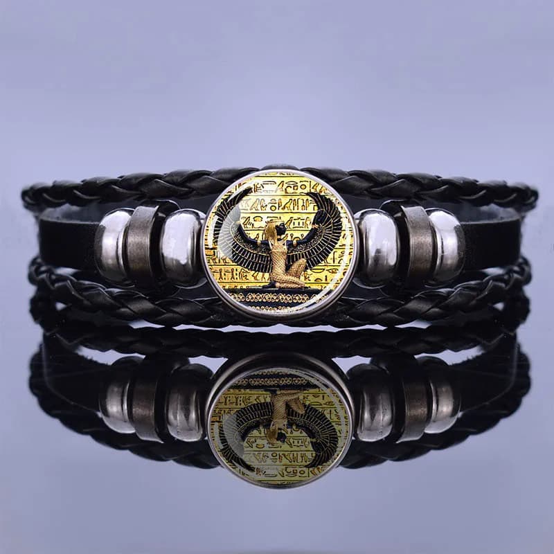 Bracelet Ankh croix punk égyptien, vintage, prairie, egypte, Anubis, scarabée, déesse, tissé, bracelets multicouches, cadeau bijoux