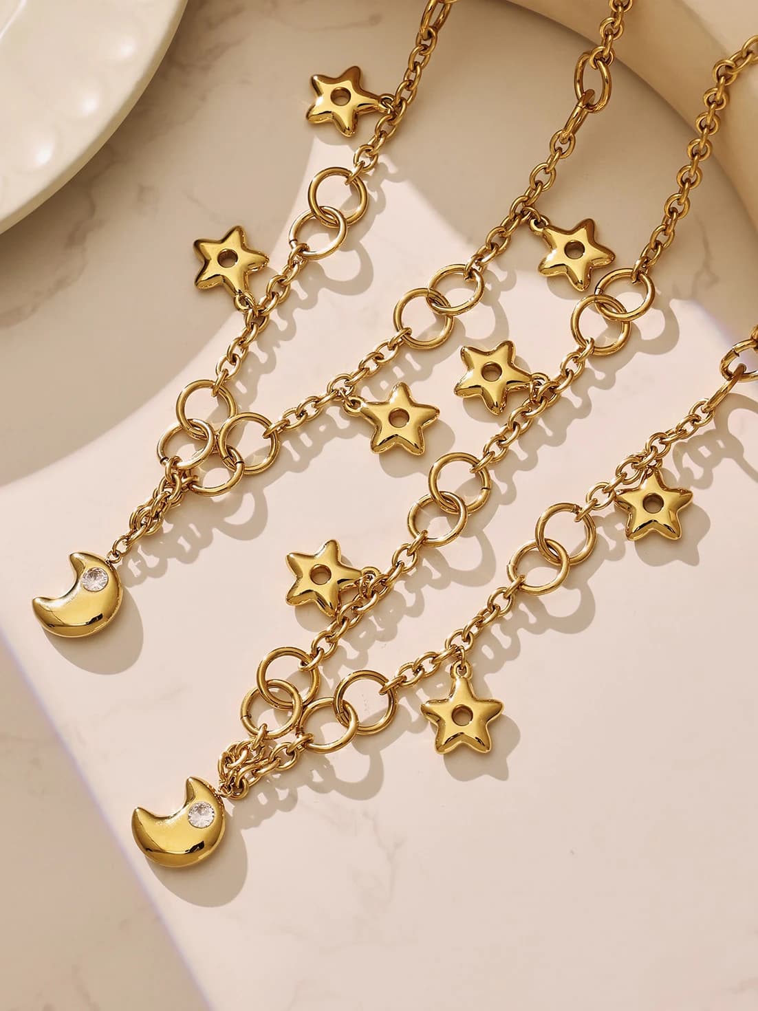 Colliers et bracelets pendentifs Liora Moon Star pour femmes, chaîne en acier inoxydable de haute qualité, bijoux de mariage et de fiançailles pour femmes