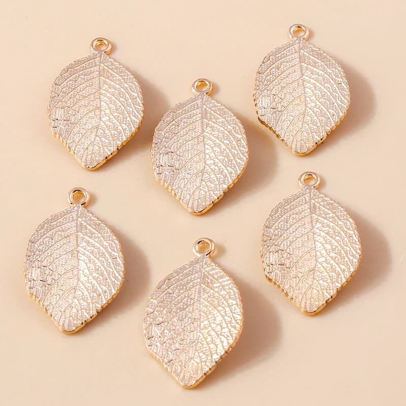 Leslie 10 pièces 31*18mm métal couleur or feuilles breloques pendentifs pour bijoux à bricoler soi-même faisant des accessoires à la main collier Bracelets