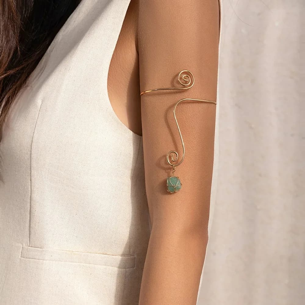 Bracelet de bras bohème en pierres, ajustable, en fer, avec turquoise, chaîne de bras esthétique, spirale pour le bras supérieur