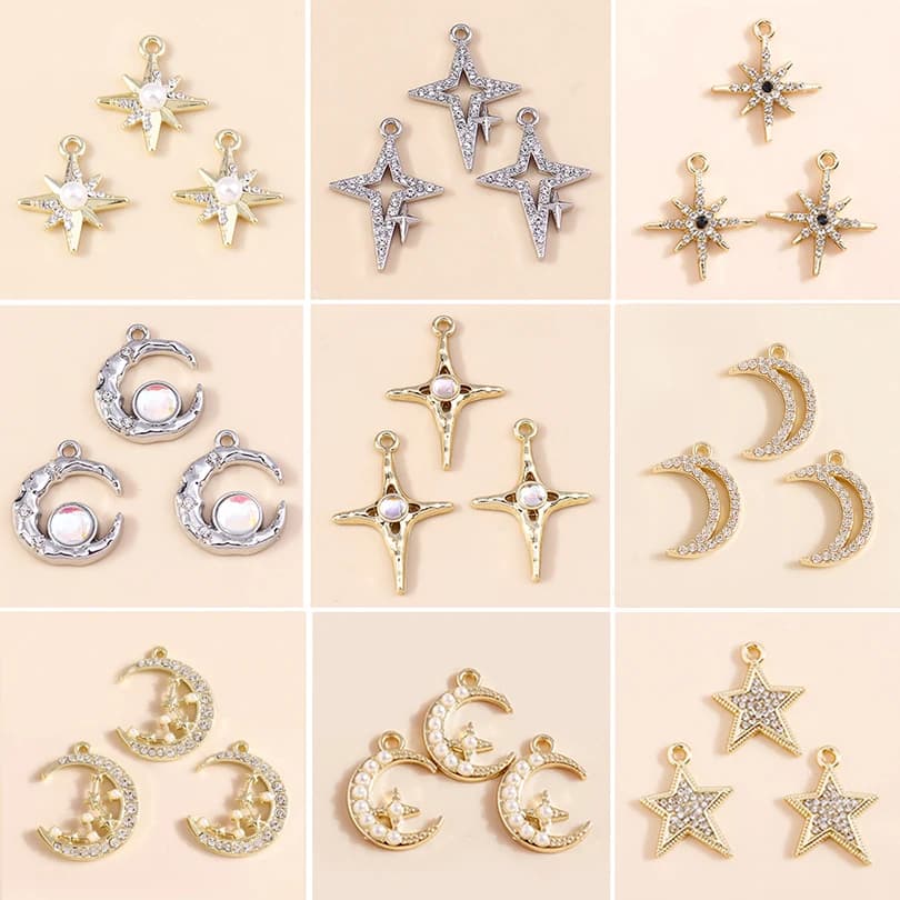 Leslie 5 pièces exquis or argent couleur cristal croissant de lune étoiles breloques pour boucles d'oreilles Bracelet collier bijoux à bricoler soi-même pendentifs