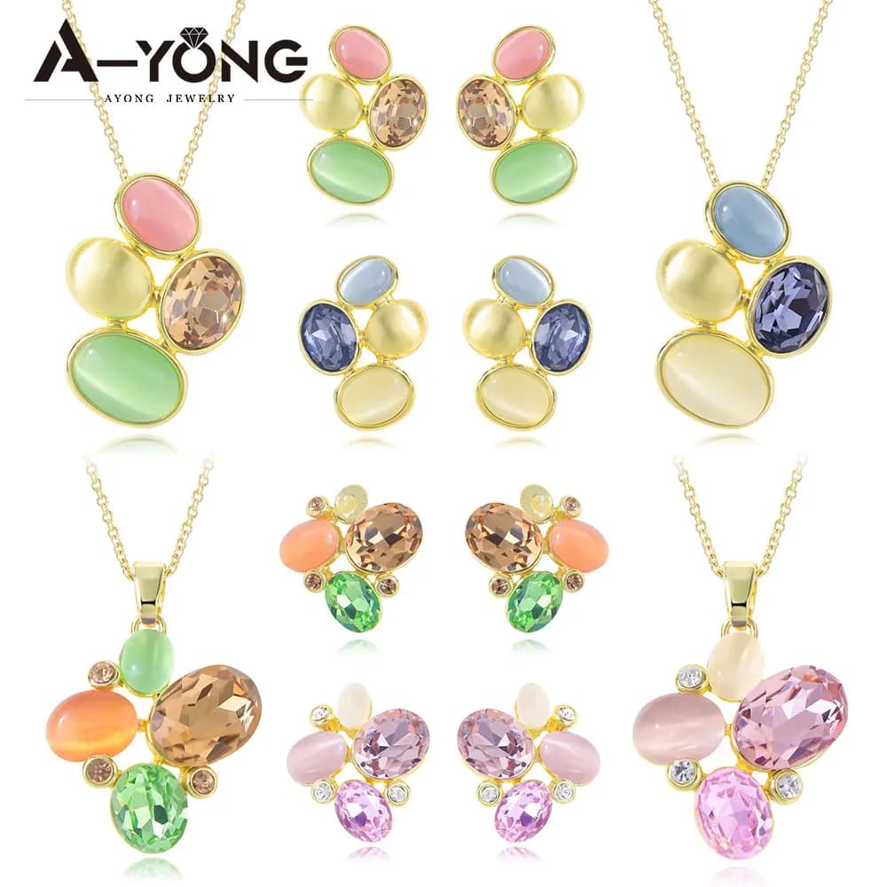Ensemble de bijoux en cristal de haute qualité, collier et boucles d'oreilles en pierres géométriques naturelles colorées, bijoux fins italiens pour femmes, pour les soirées de gala