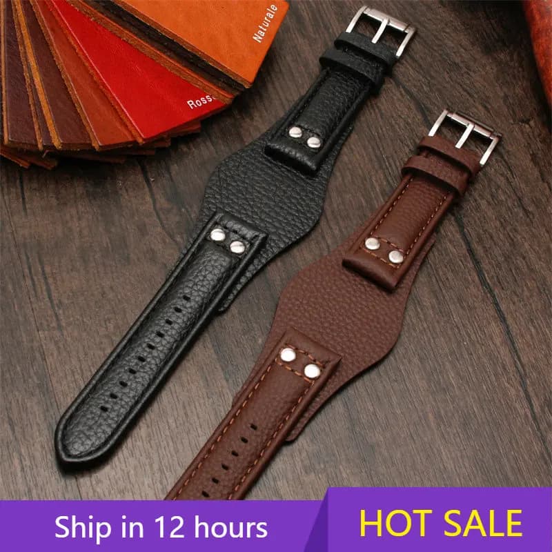 Bracelet en cuir véritable pour Fossil CH2564 CH2565 CH2891 CH3051 FS4813 ME3102 AM4535/AM4486 AM4532 20mm 22mm, bracelet de montre à rivets pour hommes