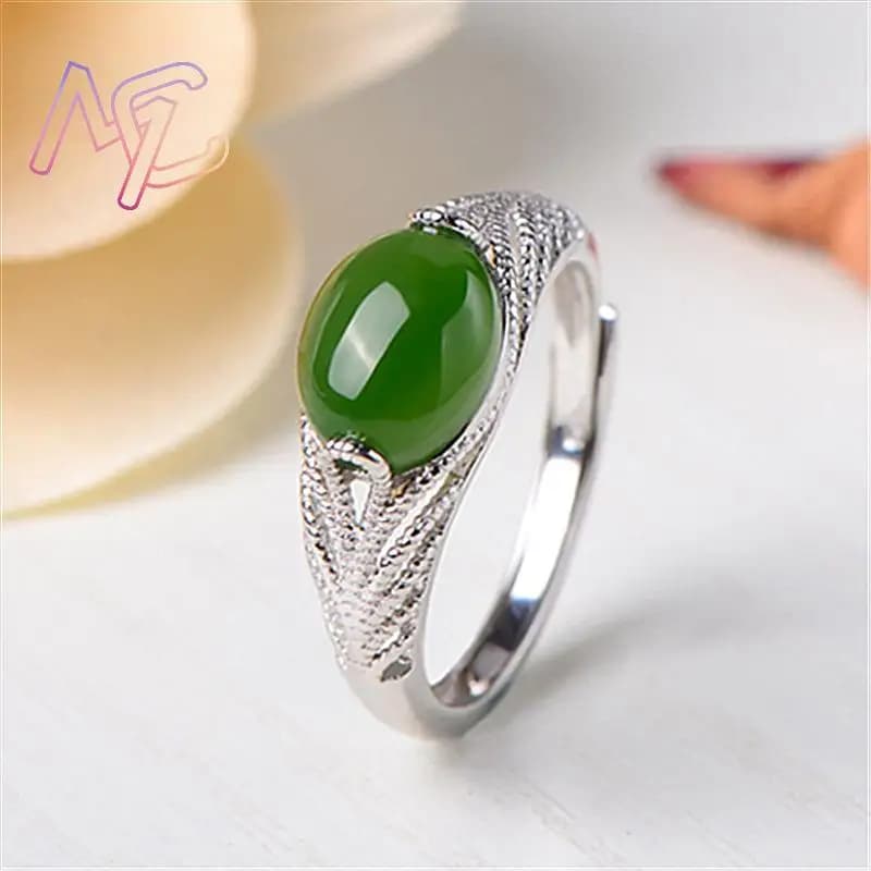 Bagues en Jade naturel vert, bijoux de luxe, pierre amulette, accessoires de mode, pierres précieuses sculptées, porte-bonheur, Vintage, charme de styliste