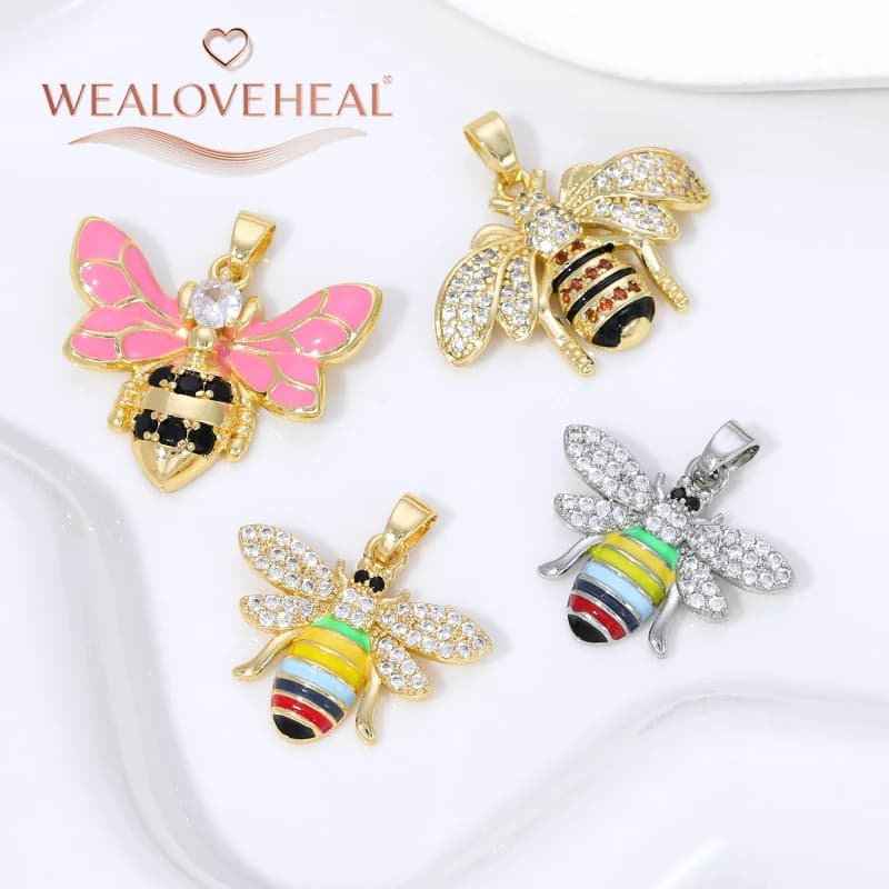 Pendentifs d'abeille en émail coloré plaqué or 18 carats