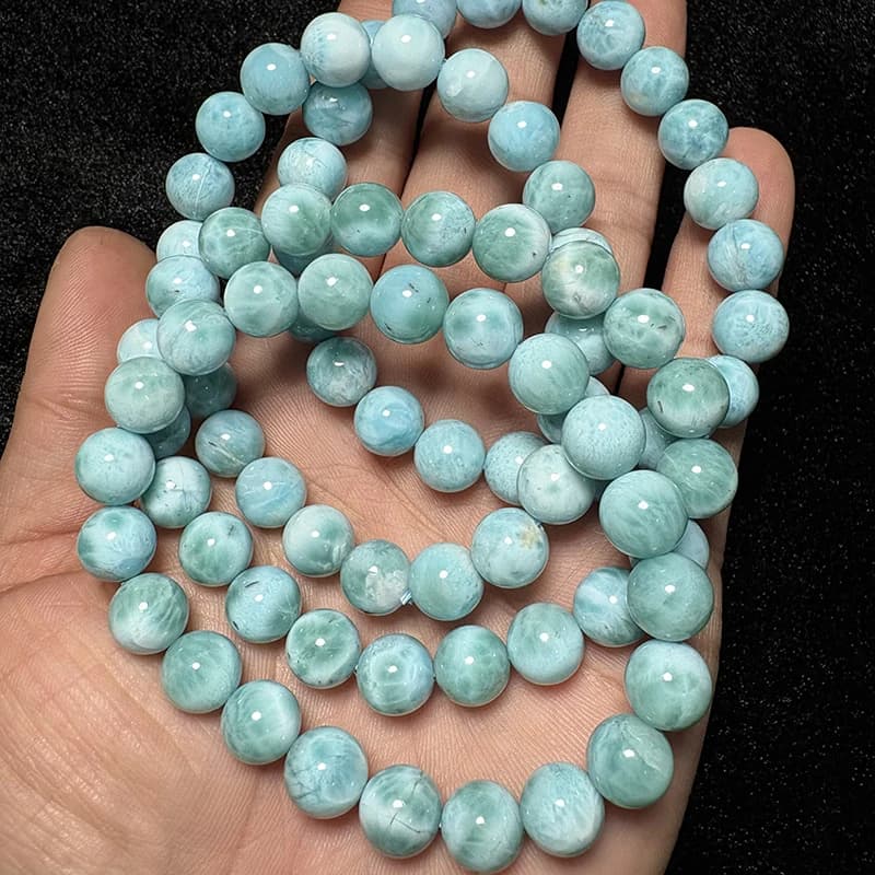 Meihan – Bracelet de perles rondes 100% naturelles AAA Dominica Larimar, courage et force, soulage le Stress, bijoux fins ﻿ Cadeau