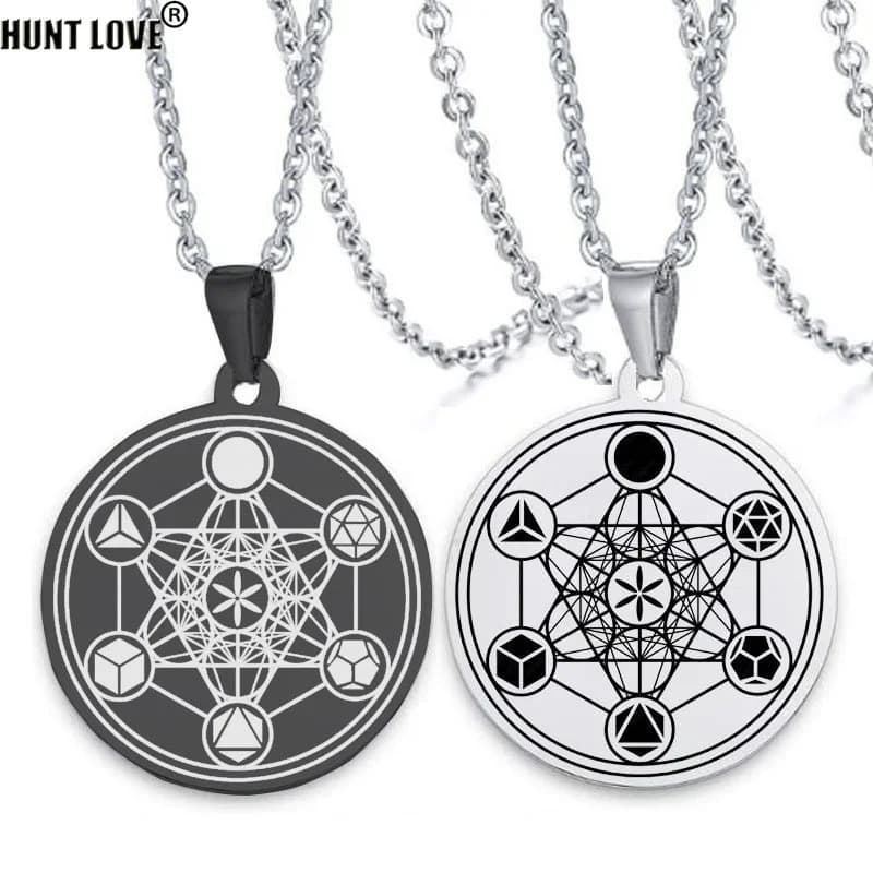 Metatron-Collier Cube en Acier Inoxydable, Géométrie Sacrée, Sceaux d'Archange, Pendentif Sigil d'Ange, Amulette Occulte, Collier de Camouflage