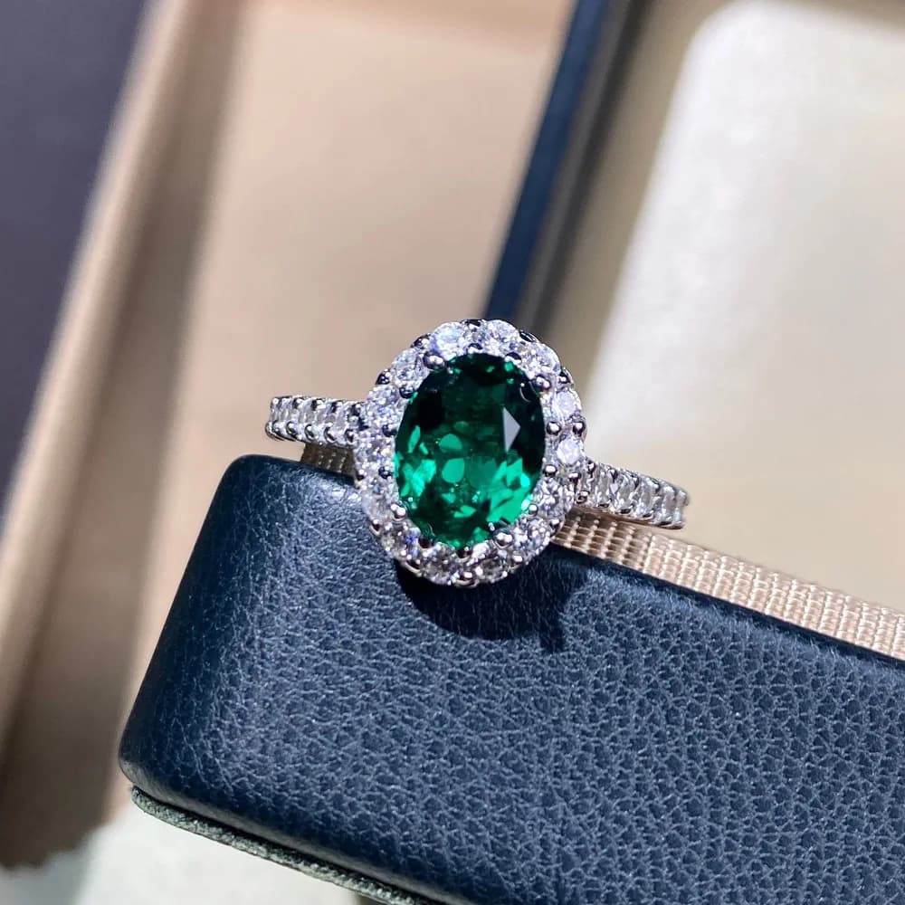 Bague taille émeraude - Bijoux de luxe minimalistes haut de gamme en platine PT950 pour femmes avec pierres précieuses cultivées