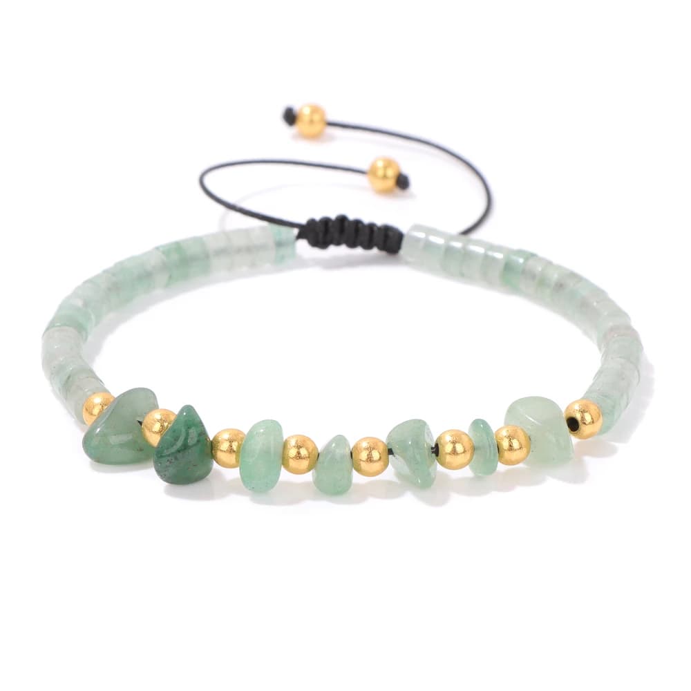 Bracelet de Perles d'Aventurine Verte en Pierre Naturelle, Tissé, Ajustable, Fait à la Main, pour Femme et Homme