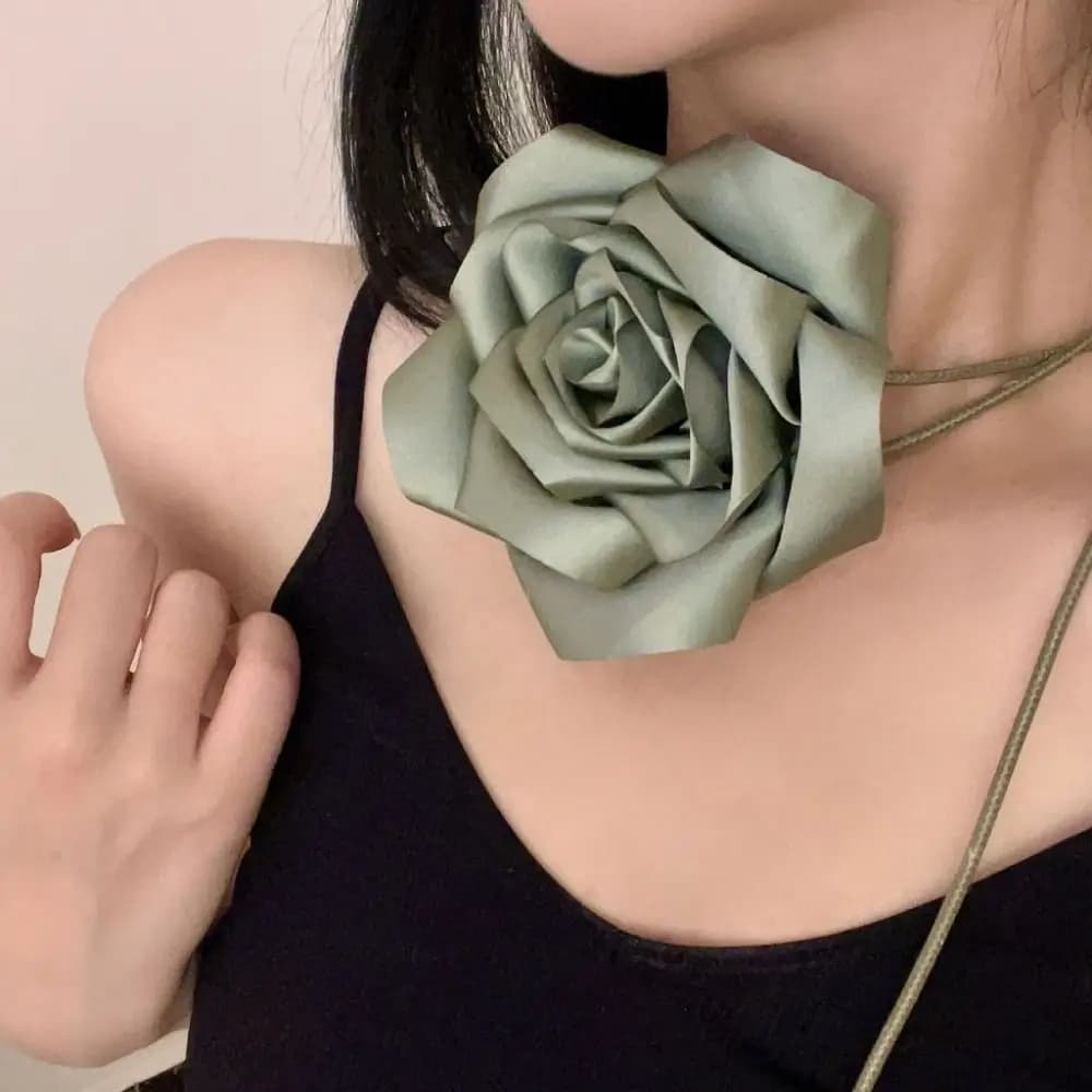 Collier ras du cou en dentelle rose pour femme, grande fleur, ULlongue élégante, accessoires de cou, bijoux romantiques