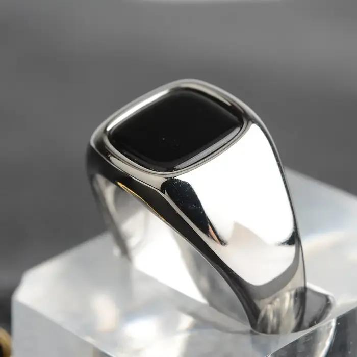 Bague chevalière chirurgicale classique en acier inoxydable pour hommes, avec bijoux carrés en Onyx,