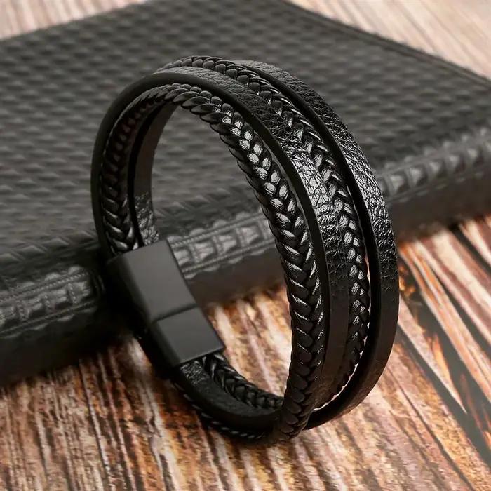 Bracelet en cuir de haute qualité pour hommes, classique, mode, œil de tigre, perles, multicouche, b