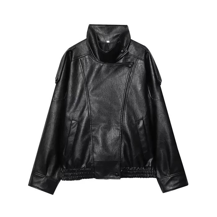 Vestes en similicuir pour femmes, veste bomber oversize pour femmes, manteaux d'hiver pour femmes, v