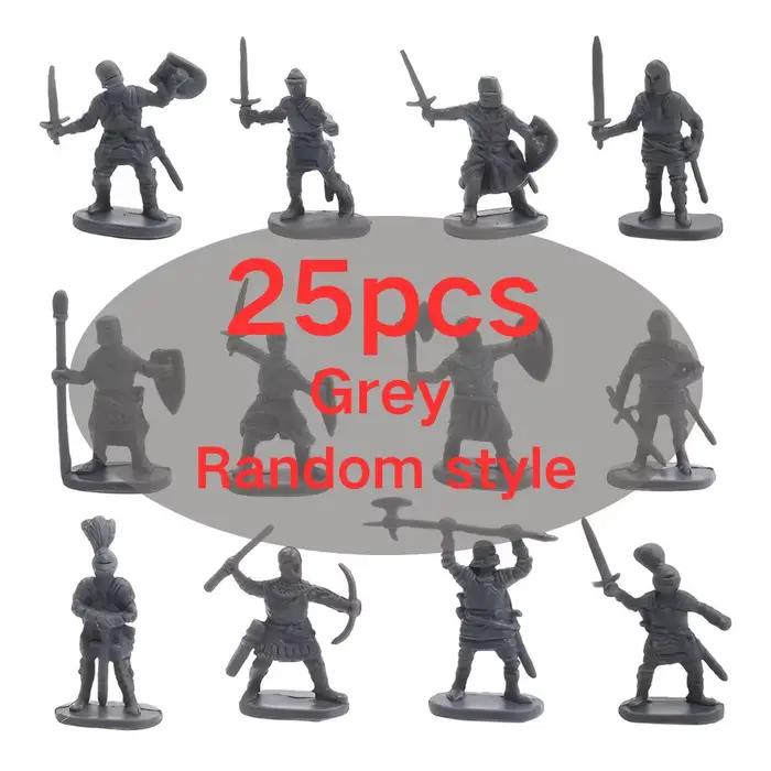 25/50 pièces Figurines de Chevaliers Médiévaux Dorés/Gris en Plastique, Mini Guerriers en Gros pour