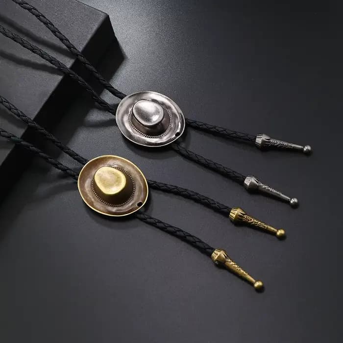 Collier en cuir style chapeau de jazz, collier long pour homme style western cowboy, collier pour co