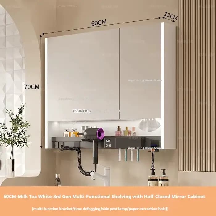 Armoire à miroir de salle de bain intelligente multifonctionnelle moderne, miroir de vanité mural, r