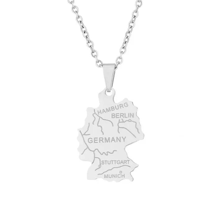 Collier pendentif carte allemande Deutschland ethnique en acier inoxydable, bijoux cadeau pour femme