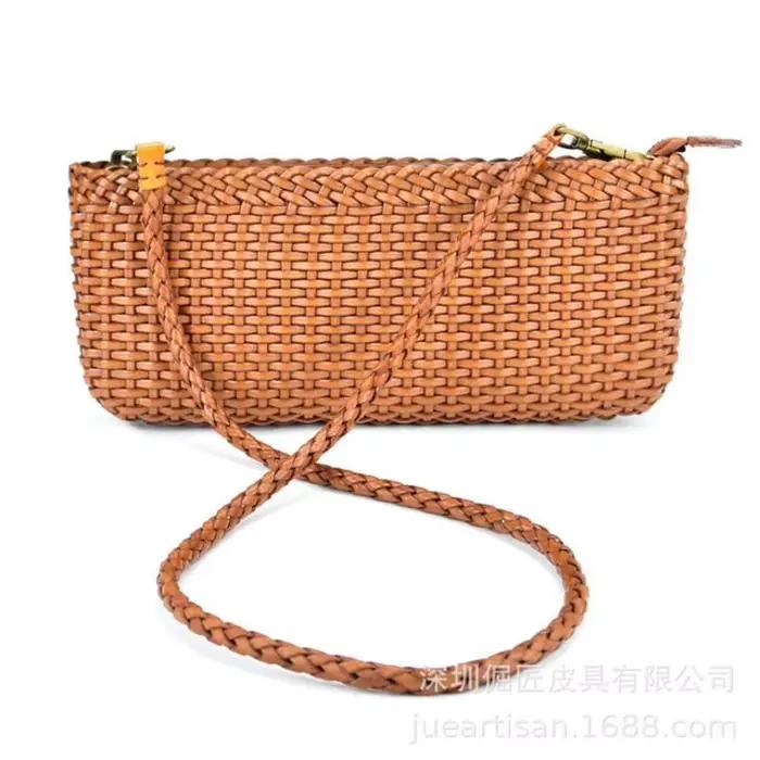 Sacs à main tissés en cuir, pochette en cuir cirhide première couche, petit sac à bandoulière