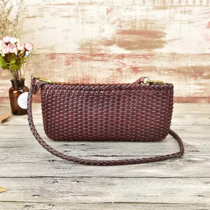 Sacs à main tissés en cuir, pochette en cuir cirhide première couche, petit sac à bandoulière