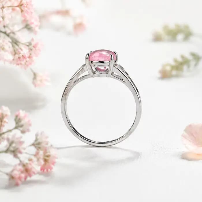 ITSMOS Bague en Quartz Rose Pierre d'Amour Naturelle Papillon Guérison Émotionnelle Coquette