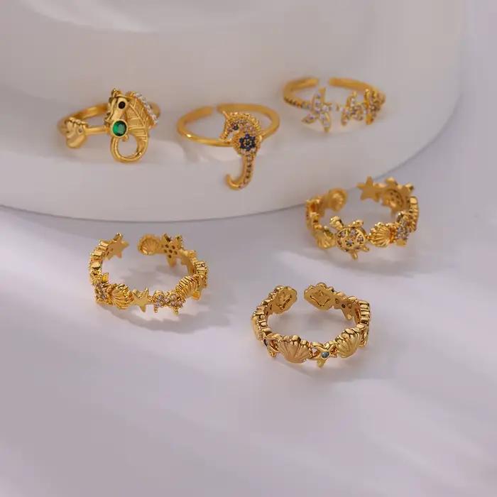 Bague tortue vintage dorée avec zirconium pour femmes, ajustable, idéale pour les occasions spéciales et le quotidien