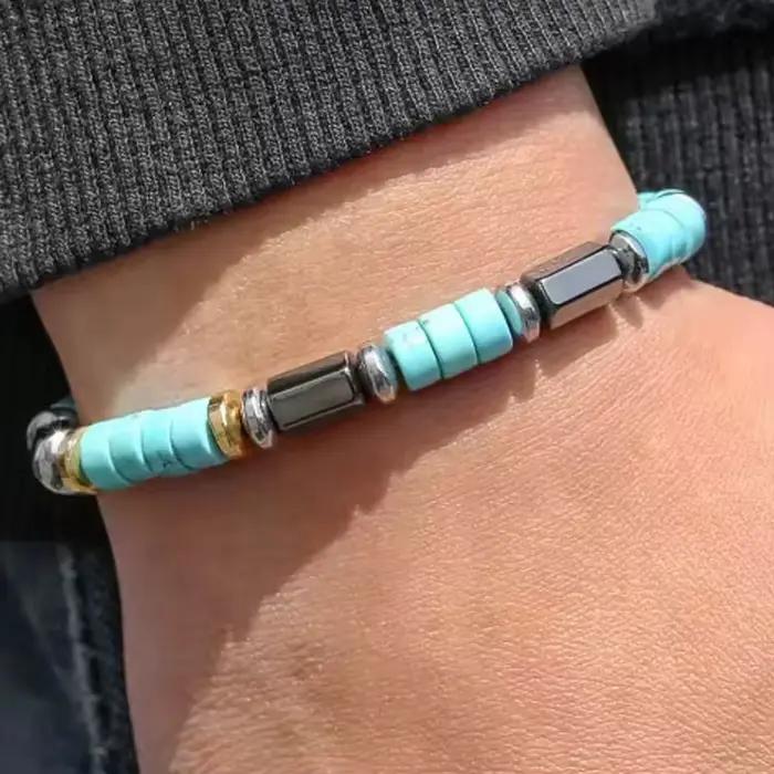 Bracelet Simple bleu Turquoise pour hommes, bijoux énergétiques unisexes, cadeau d'anniversaire de fête, vente en gros, livraison directe