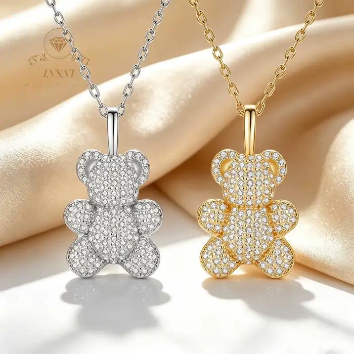 Collier en argent sterling S925 plaqué or 18 carats, pendentif ours mignon de luxe léger, design de niche, bijoux abordables, cadeau pour femmes