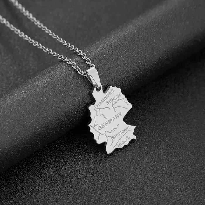 Collier pendentif carte allemande Deutschland ethnique en acier inoxydable, bijoux cadeau pour femmes et hommes