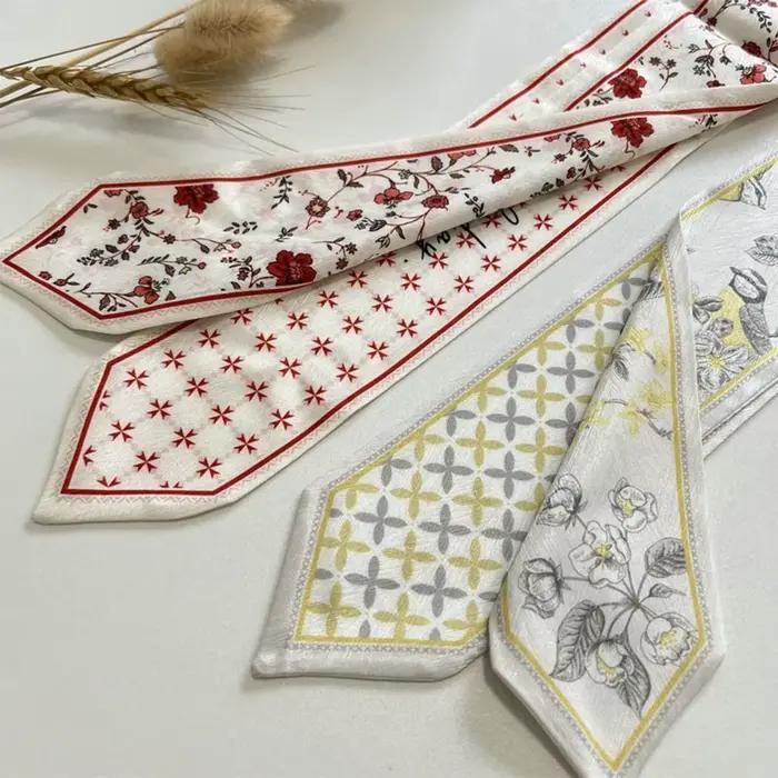 Écharpe en ruban de soie satiné polyvalente, tendance, longue, fine, étroite, cravate pour cheveux, sangle de sac florale fraîche pour femmes