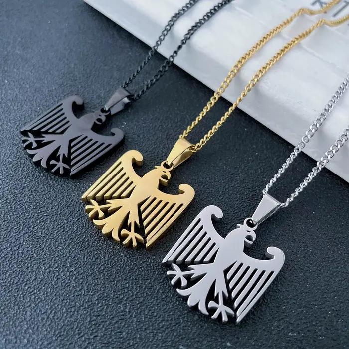Collier chaîne pendentif aigle allemand en acier inoxydable, drapeau du Deutschland allemand, bijoux ethniques, cadeaux pour hommes et femmes, vente en gros
