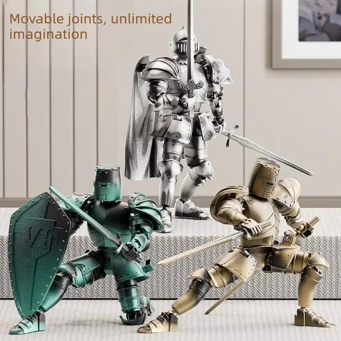 Figurines d'action DIY Médiéval Chevalier Multi-Articulées, Guerrier Robot avec Cape, Épée et Bouclier, Jouet d'assemblage, Cadeau de Noël pour Enfants