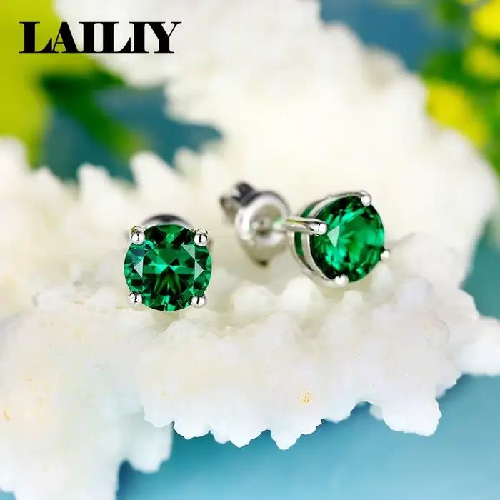 LAILIY Boucles d'oreilles émeraude en argent sterling 925 pour femmes, bijoux tendance
